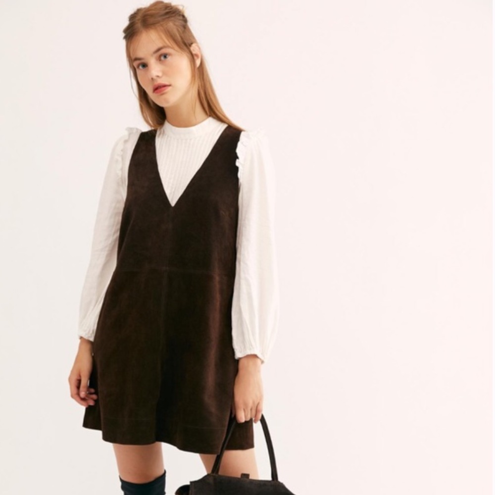Free People Retro Love Suede Dress Chocolate Brown